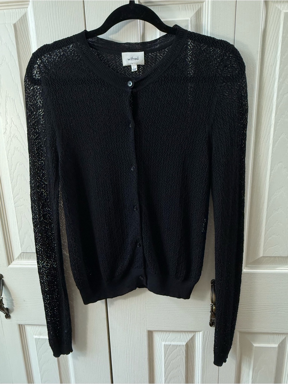Aritzia Wilfred Black Open Knit Button Front Cardigan Sweater Women’s Size L